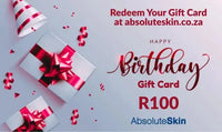 Load image into Gallery viewer, Birthday gift card with red bow and confetti on a light gray background, featuring AbsoluteSkin branding.
