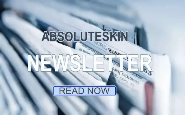Stack of newspapers with 'Absoluteskin Newsletter' text overlay