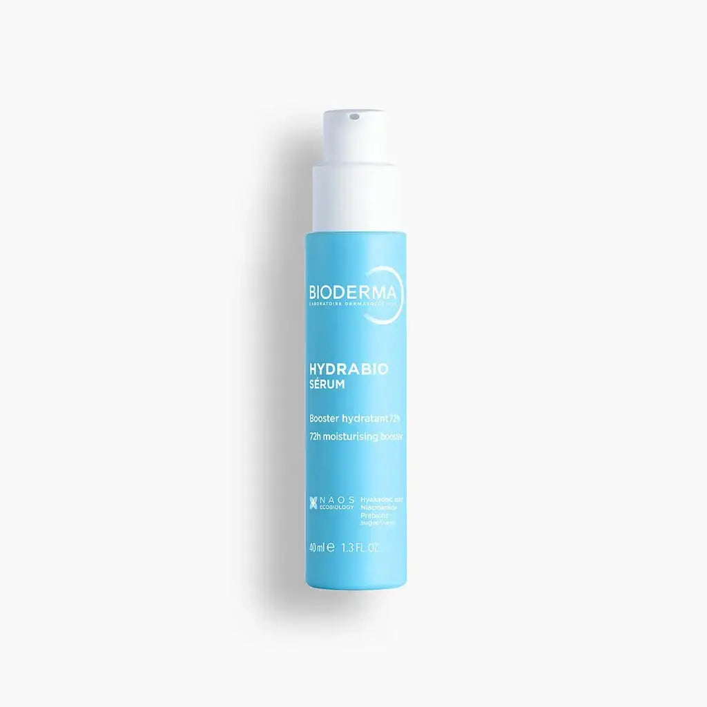 Bioderma Hyabio Serum moisturizing bottle in light blue and white, shown on a clean white background.