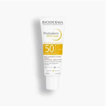 Bioderma Photoderm Spot-Age sunscreen cream tube on a white background