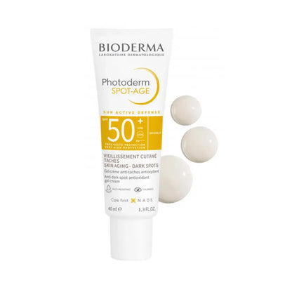 Bioderma Photoderm Spot-Age sunscreen cream with SPF 50 on a white background