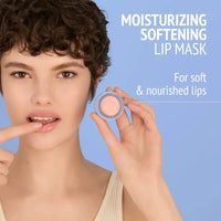 Load image into Gallery viewer, Person applying a lip mask with text about moisturizing and softening lips on a blue background

