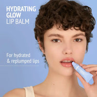 Load image into Gallery viewer, Person applying a hydrating lip balm with text on a blue background
