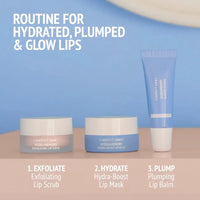 Load image into Gallery viewer, Lip care products with step-by-step instructions on a beige surface and blue background
