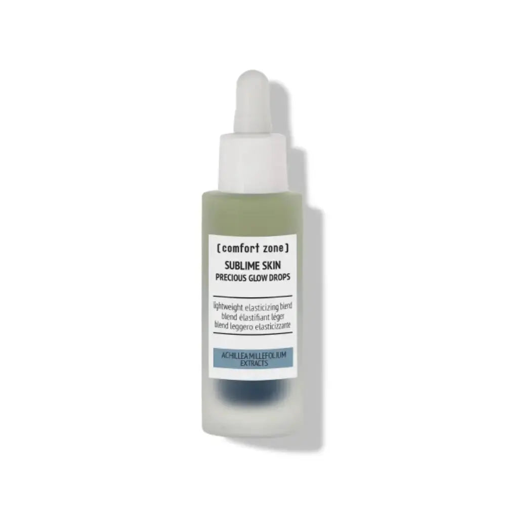 Skincare dropper bottle with a white cap on a white background