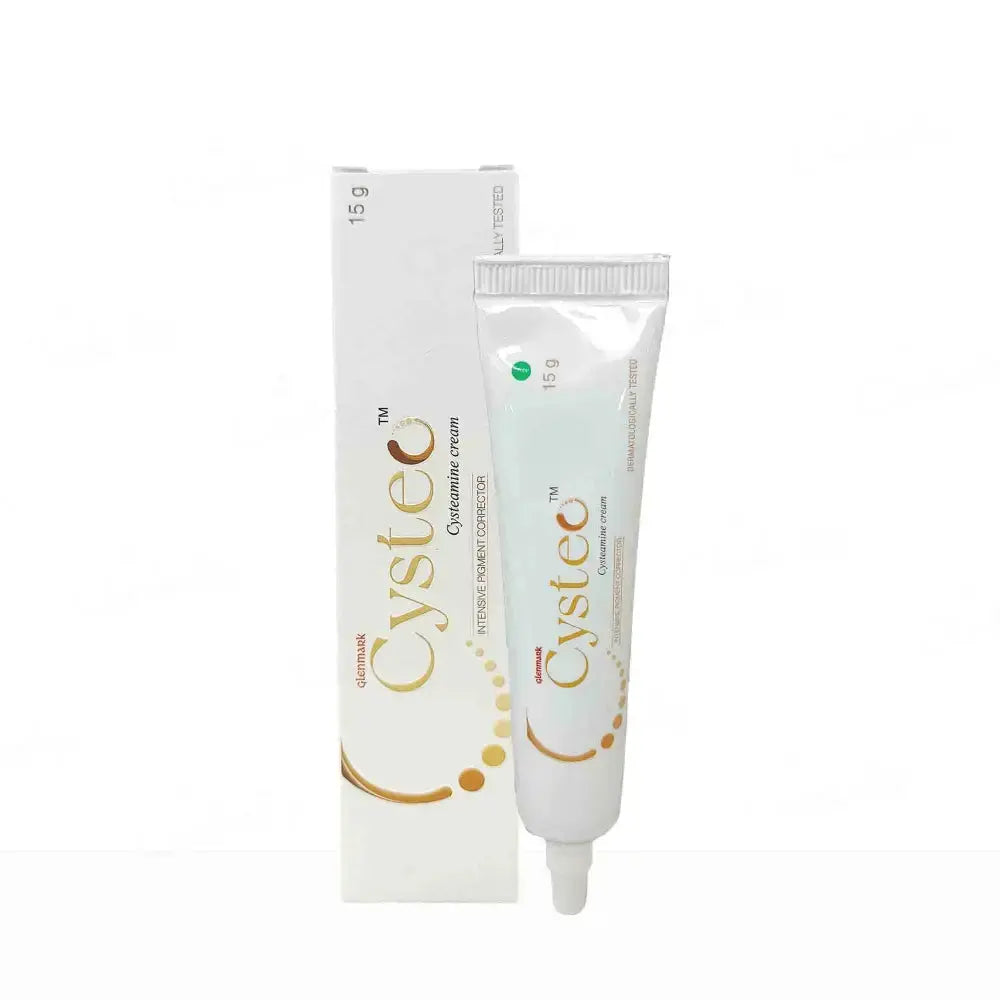 Cystec cream tube and packaging on a white background