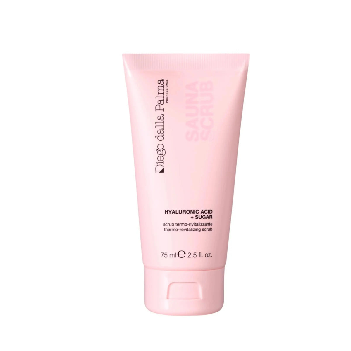 Pink skincare tube with brand name on a white background