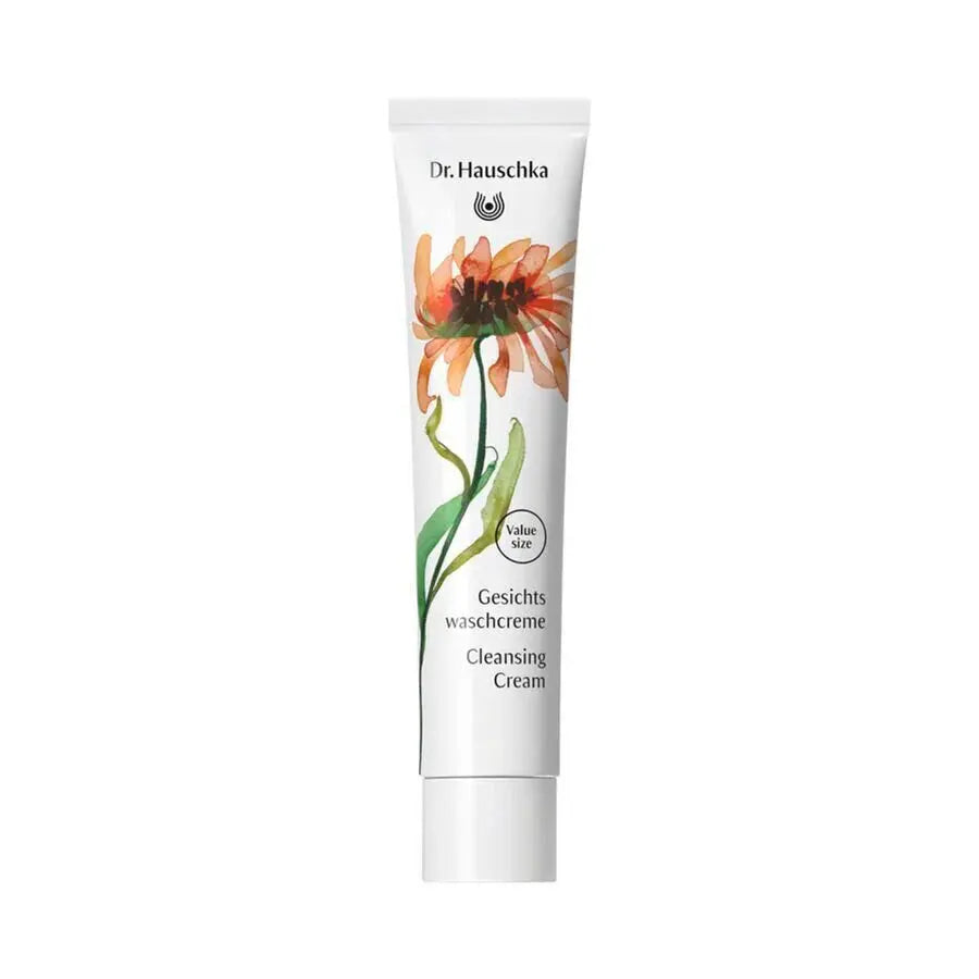 Dr. Hauschka cleansing cream tube with a floral design on a white background