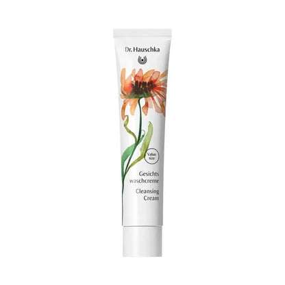 Dr. Hauschka cleansing cream tube with a floral design on a white background