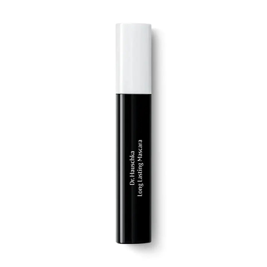 A single tube of Dr. Hawakhda Long Lasting Mascara, featuring a sleek black body with white vertical text and a contrasting white cap, set against a clean white background.
