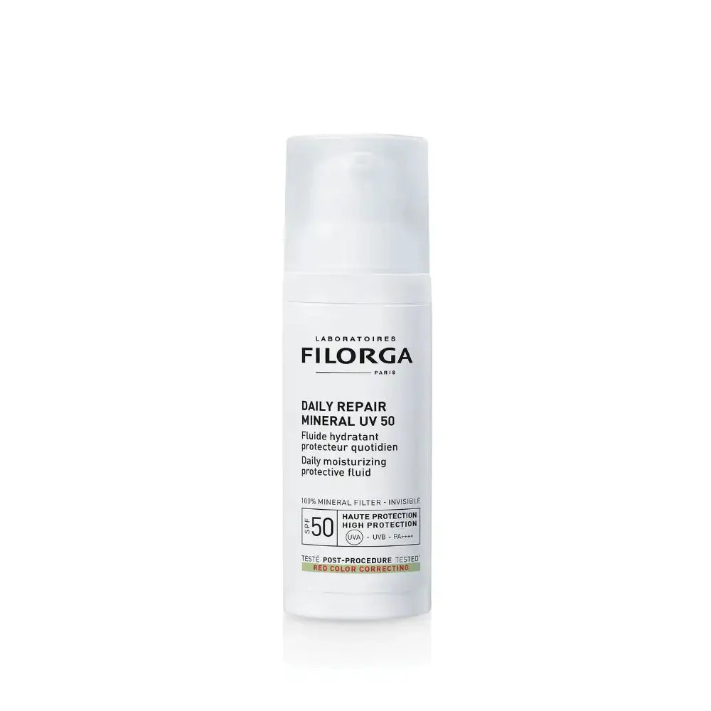 Filorga daily repair mineral UV 50 skincare product on a white background