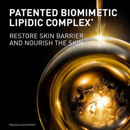 Patented biomimetic lipidic complex with droplet and dark background