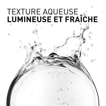 Clear water splash with text 'Texture Aqueuse Lumineuse et Fraçè' on a white background