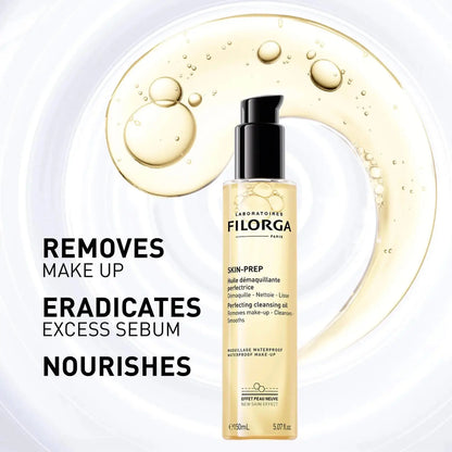 Filorga skincare product with text highlighting its benefits on a white background
