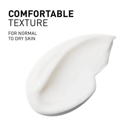 White cream swatch with text 'Comfortable Texture for Normal to Dry Skin' on a white background