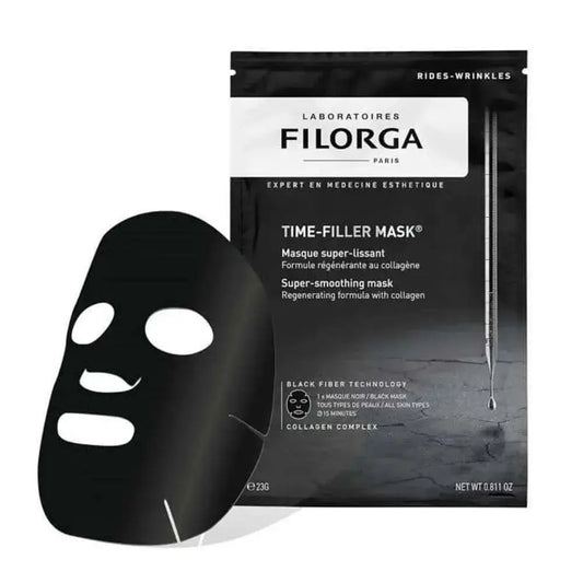 Filorga Time-Filler Mask packaging with black mask on a white background