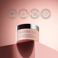 Load image into Gallery viewer, Gatineau Collagene Expert Melting Cleansing Balm on a pink background with brand icons.
