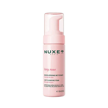 Nuxe Very Rose light cleansing foam bottle on a white background