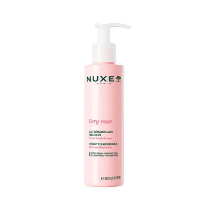 Nuxe Very Rose cream cleansing milk bottle on a white background