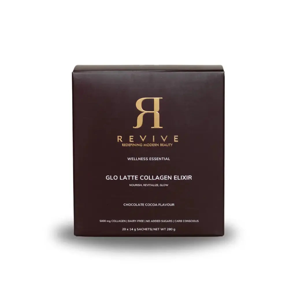 Revive Glo Latte Collagen Elixir packaging on a white background