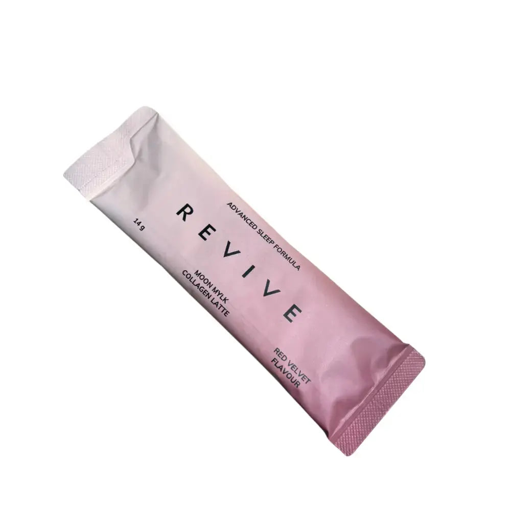 Pink package of 'REVIVE' with text on a white background