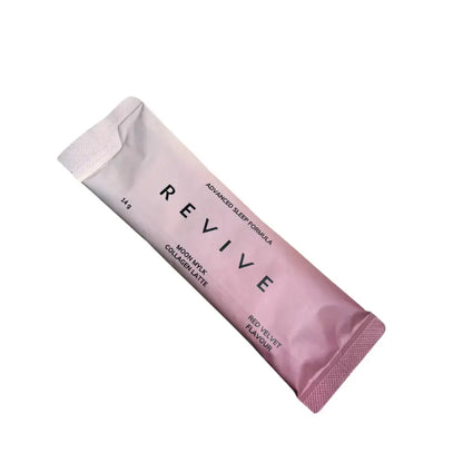 Pink package of 'REVIVE' with text on a white background