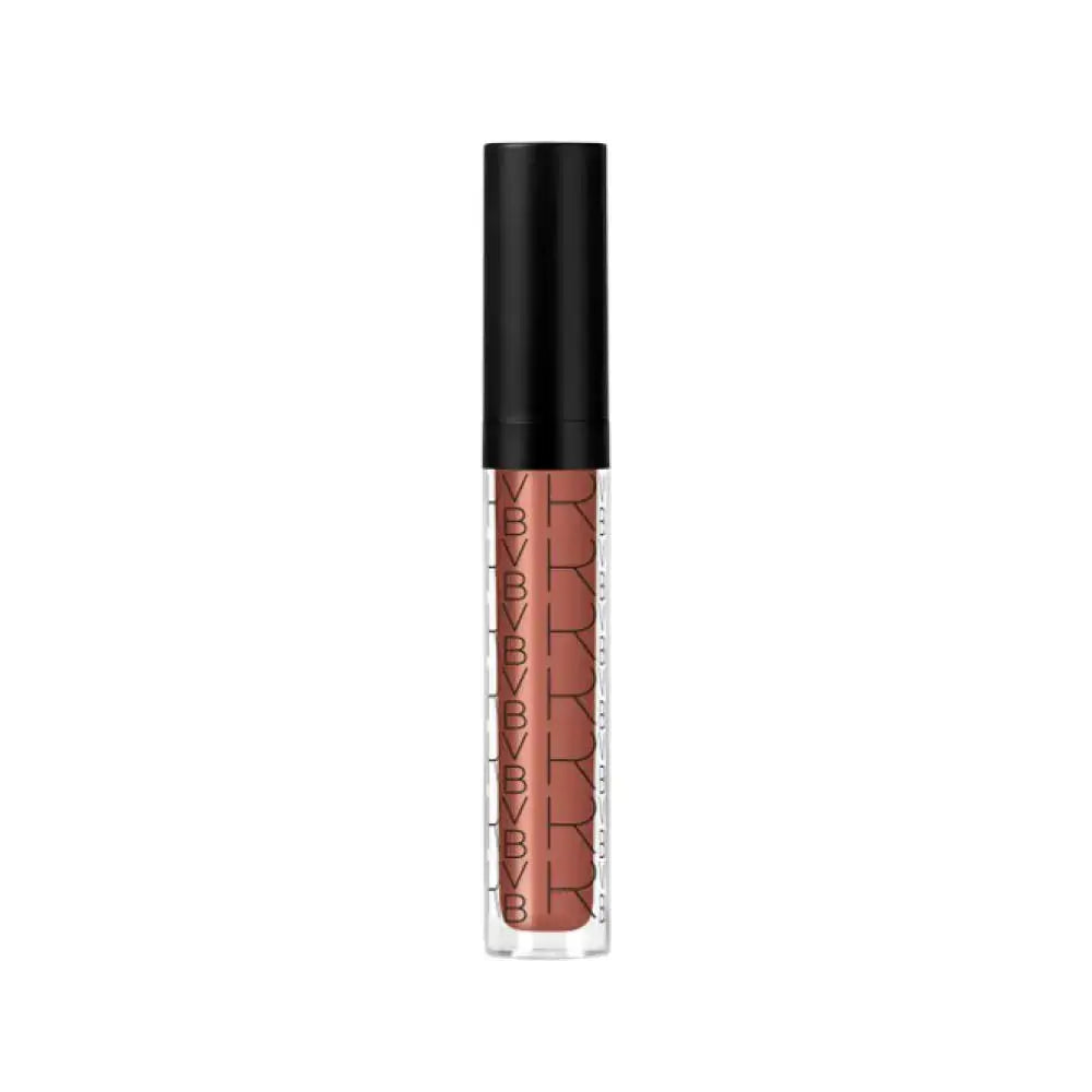 Lip gloss with black cap and clear container on a white background