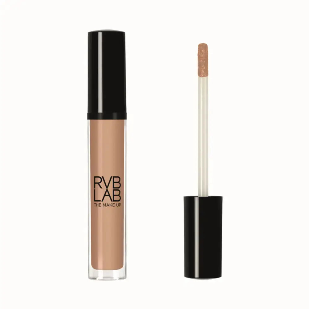 A clear tube of liquid concealer with a black cap, shown next to its applicator wand on a plain white background. The brand name 'RVB LAB' is printed on the tube.
