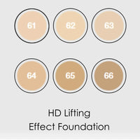Load image into Gallery viewer, Six beige color swatches labeled 61 to 66 with &#39;HD Lifting Effect Foundation&#39; text on a light gray background.
