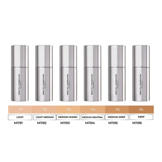 Set of silver cosmetic bottles with color swatches and labels on a white background