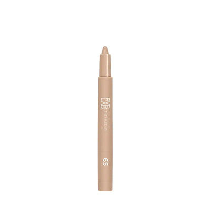 A single makeup pencil in a warm beige shade, standing vertically on a plain white background. The pencil features a matching beige cap and a light beige tip, with white text reading 'FAB' and 'eyeshadow pencil' and the shade number '65'.