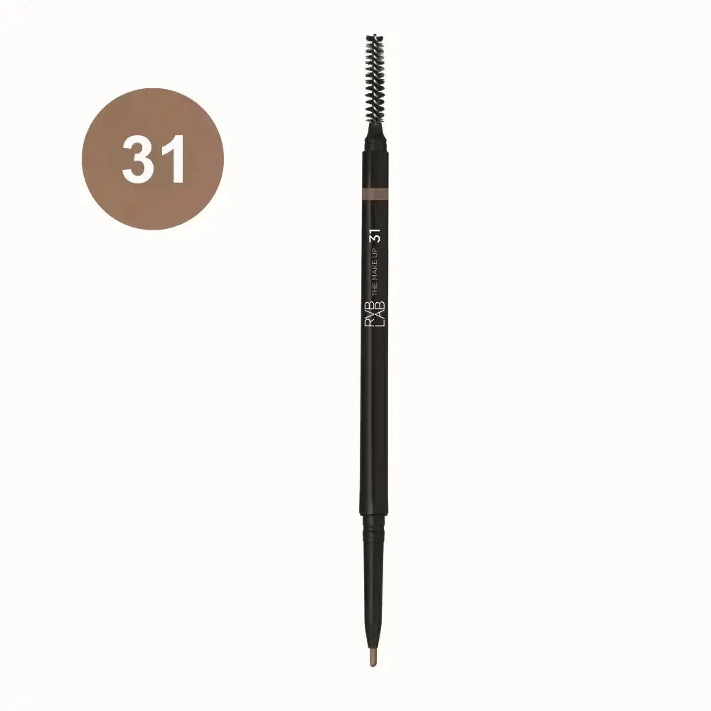 Eyebrow pencil with brown tip and black casing on a white background