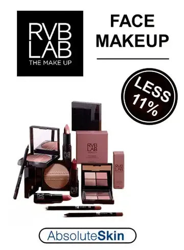 RVB Lab makeup products with promotional text on a white background