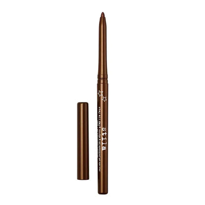 A brown cosmetic eyebrow pencil with its cap removed, displayed vertically next to the cap on a plain white background. The brand name 'st-118' is printed in white on the barrel.